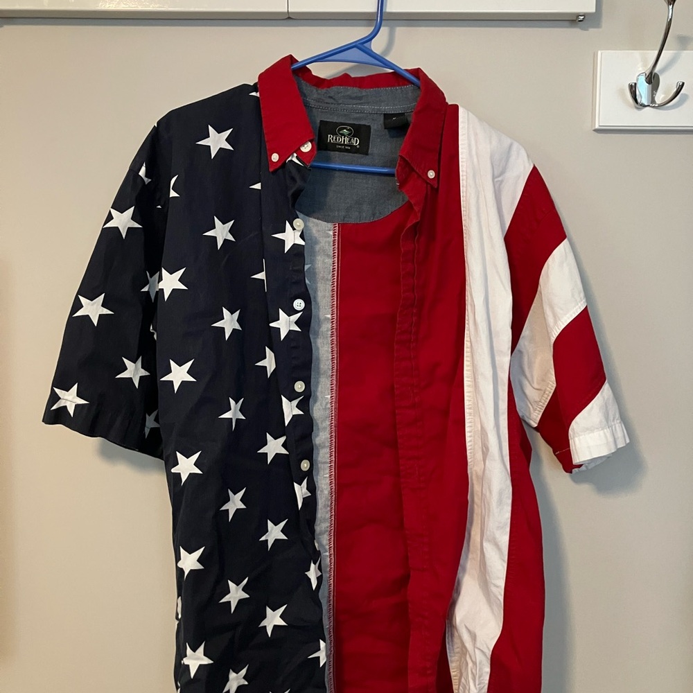 RedHead Men's Star and Stripe Button Down Shirt - Red, White, Blue